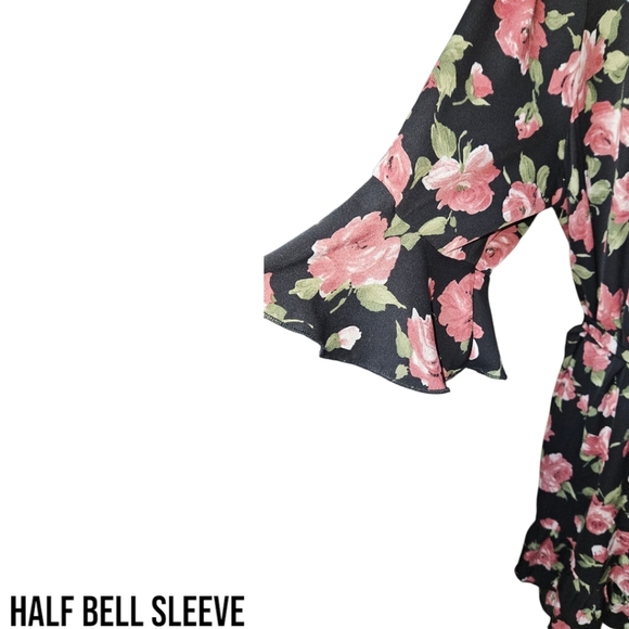 BOOHOO Plus Size Rose Floral Ruffle Tie Playsuit/Romper Plus Size 22 - Picture 5 of 14